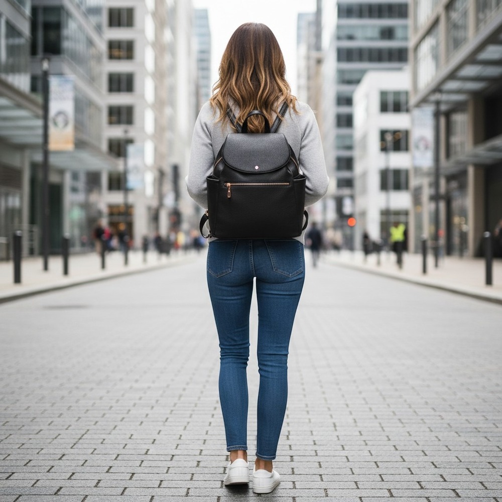 LC Lauren Conrad Black Pebbled Faux Leather Backpack Rose Gold Hardware Bag